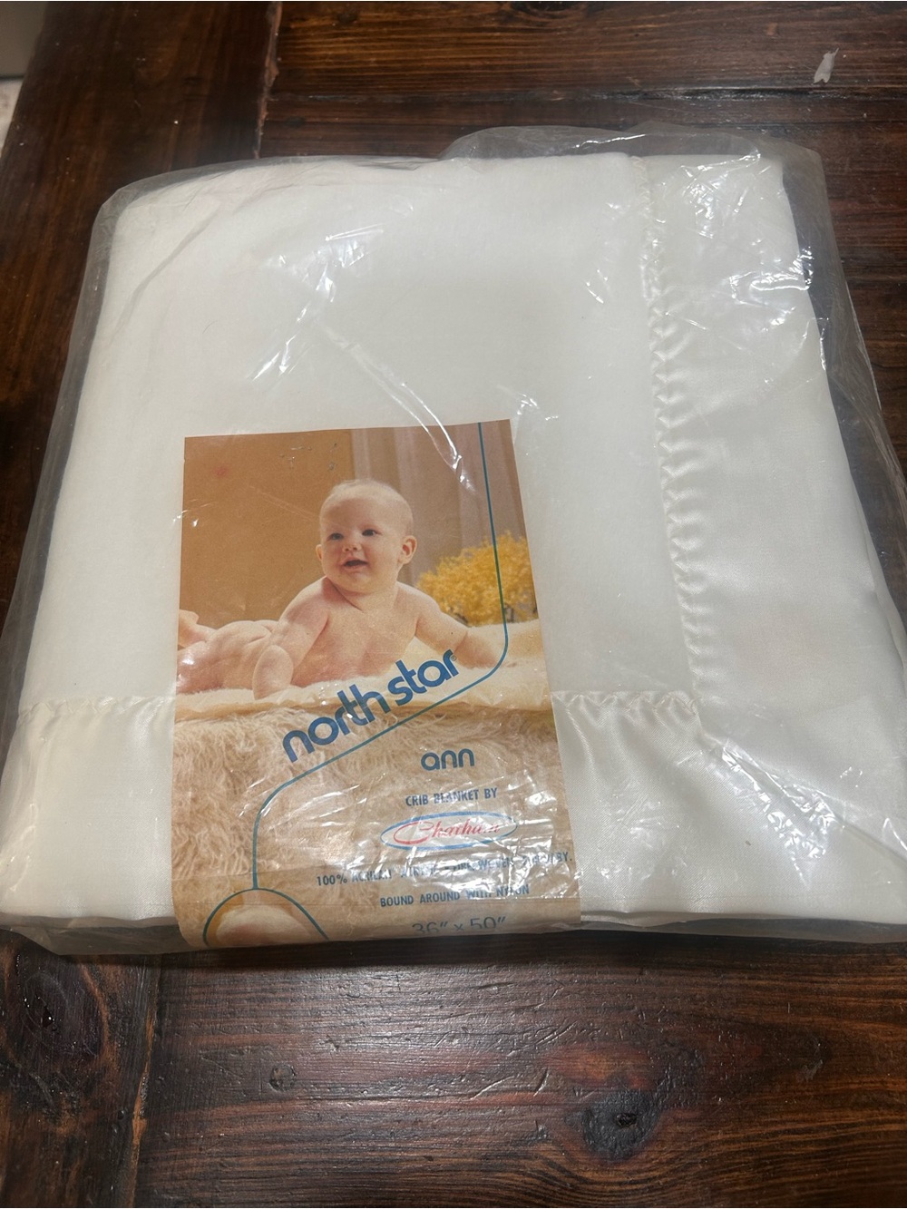 North Star "Ann" White Baby Blanket - Satin Trim vintage new in package